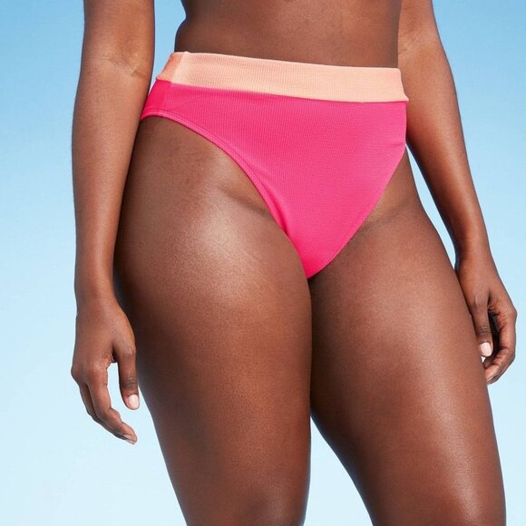 Xhilaration Juniors Textured Colorblock Cheeky High Leg High Waist Bikini Bottom - Picture 1 of 4